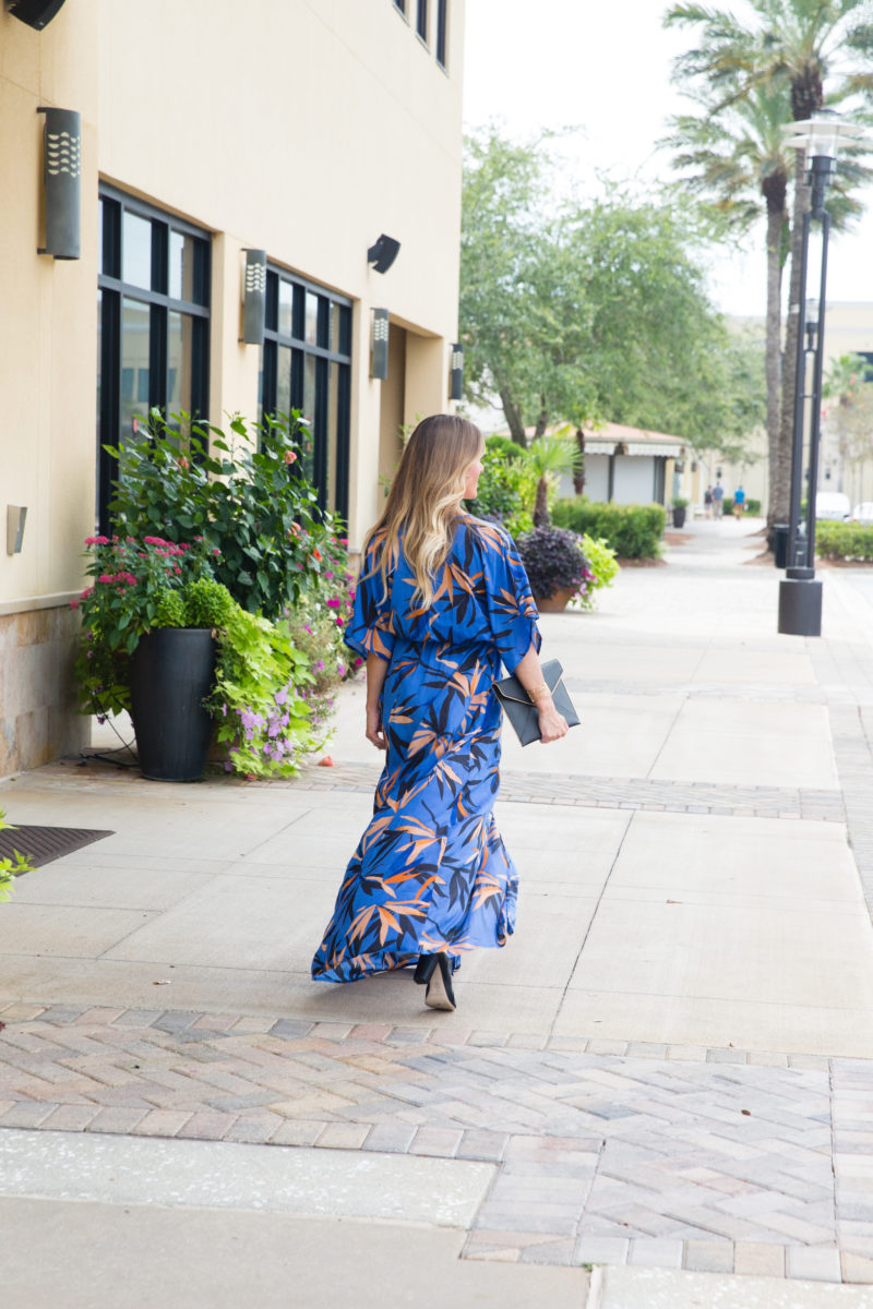 blue front slit maxi dress