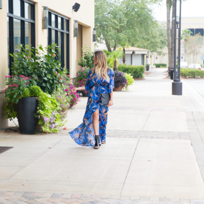 blue front slit maxi dress