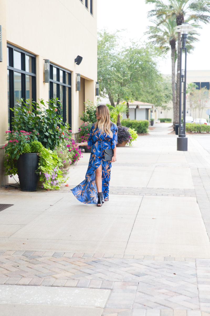 blue front slit maxi dress