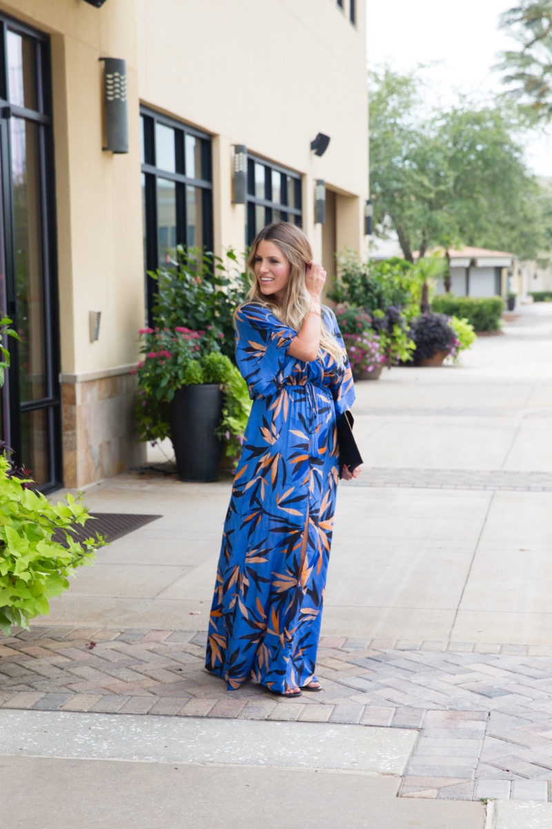 blue front slit maxi dress