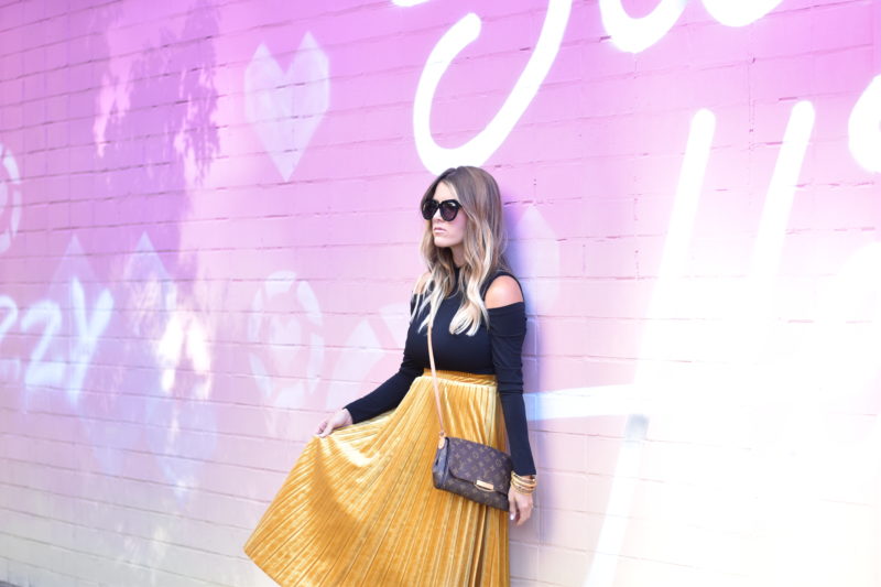 Mustard Velvet Pleated Skirt