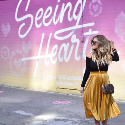 Mustard Velvet Pleated Skirt