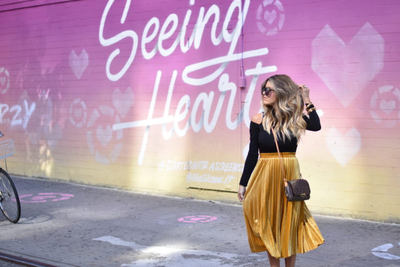 Mustard Velvet Pleated Skirt