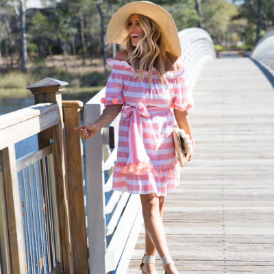 Pink Pom and Stripe Sundress